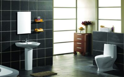 Bathroom-white-sanitary-ware-with-black-tiles